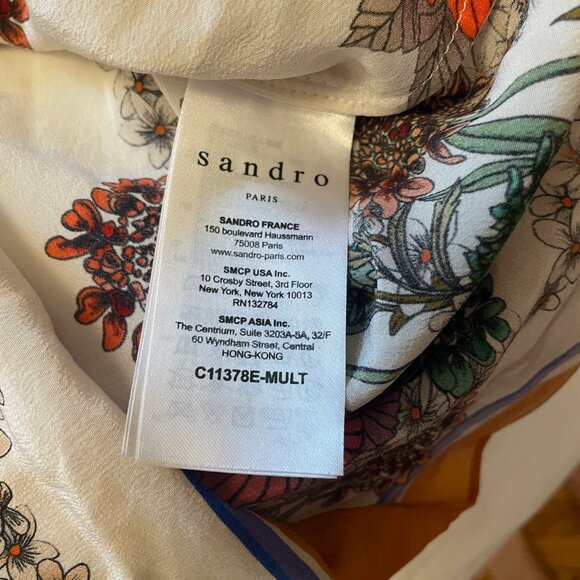 Sandro Women's Silk Floral Print Short Sleeved Button Down - Picture 8 of 11